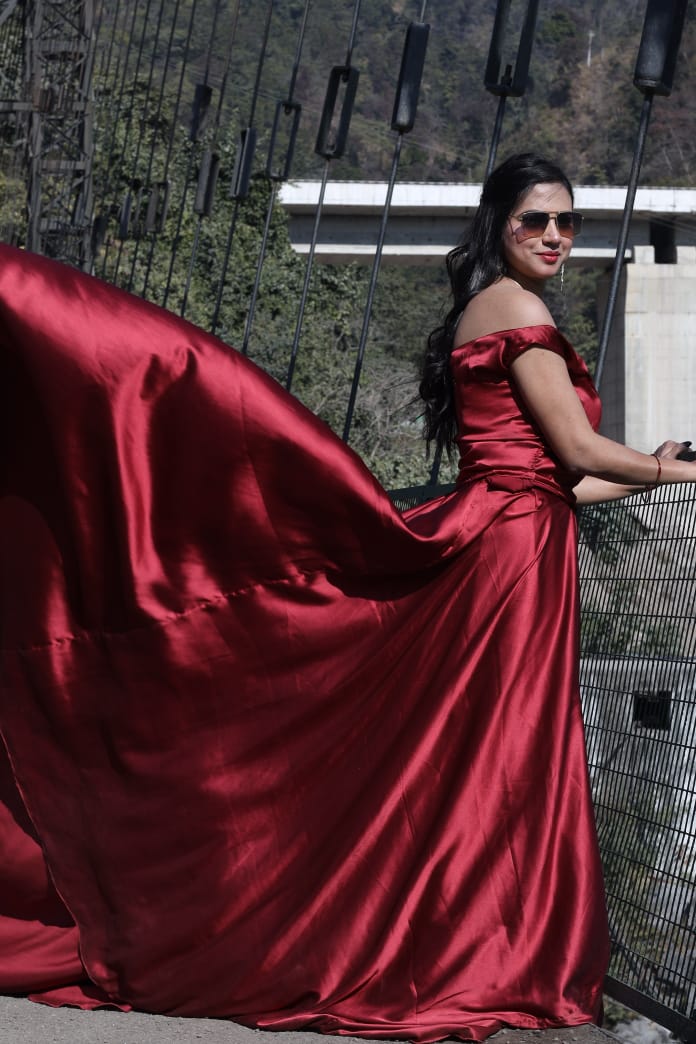 Maroon Cape Sleeves Gown – Sanya Gulati