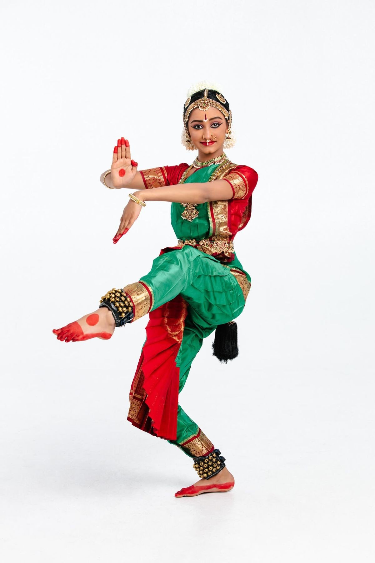 Red & Green Bharatanatyam Costume - We Dress